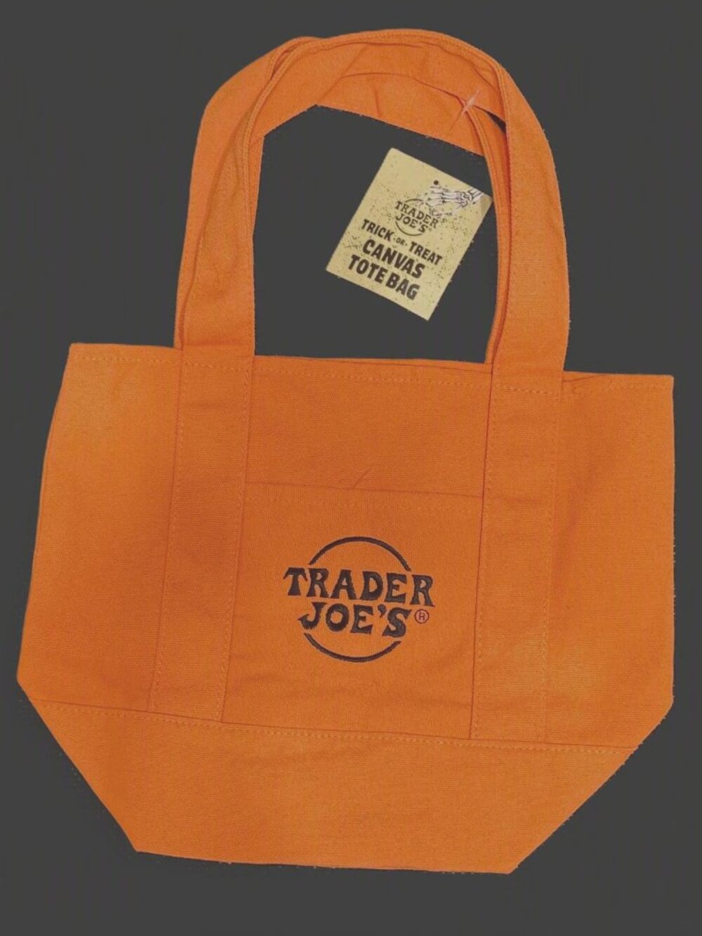 Trader Joe's 2025 Halloween Trick-Or-Treat Mini Canvas Reusable Tote Bag, Orange